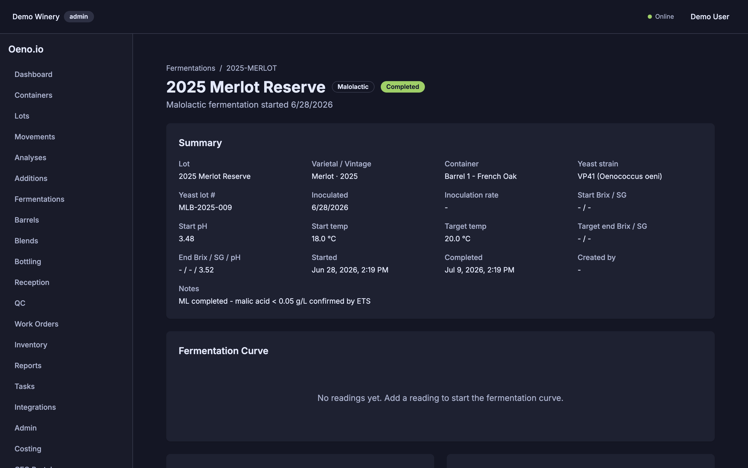 Oeno — Fermentation Tracking