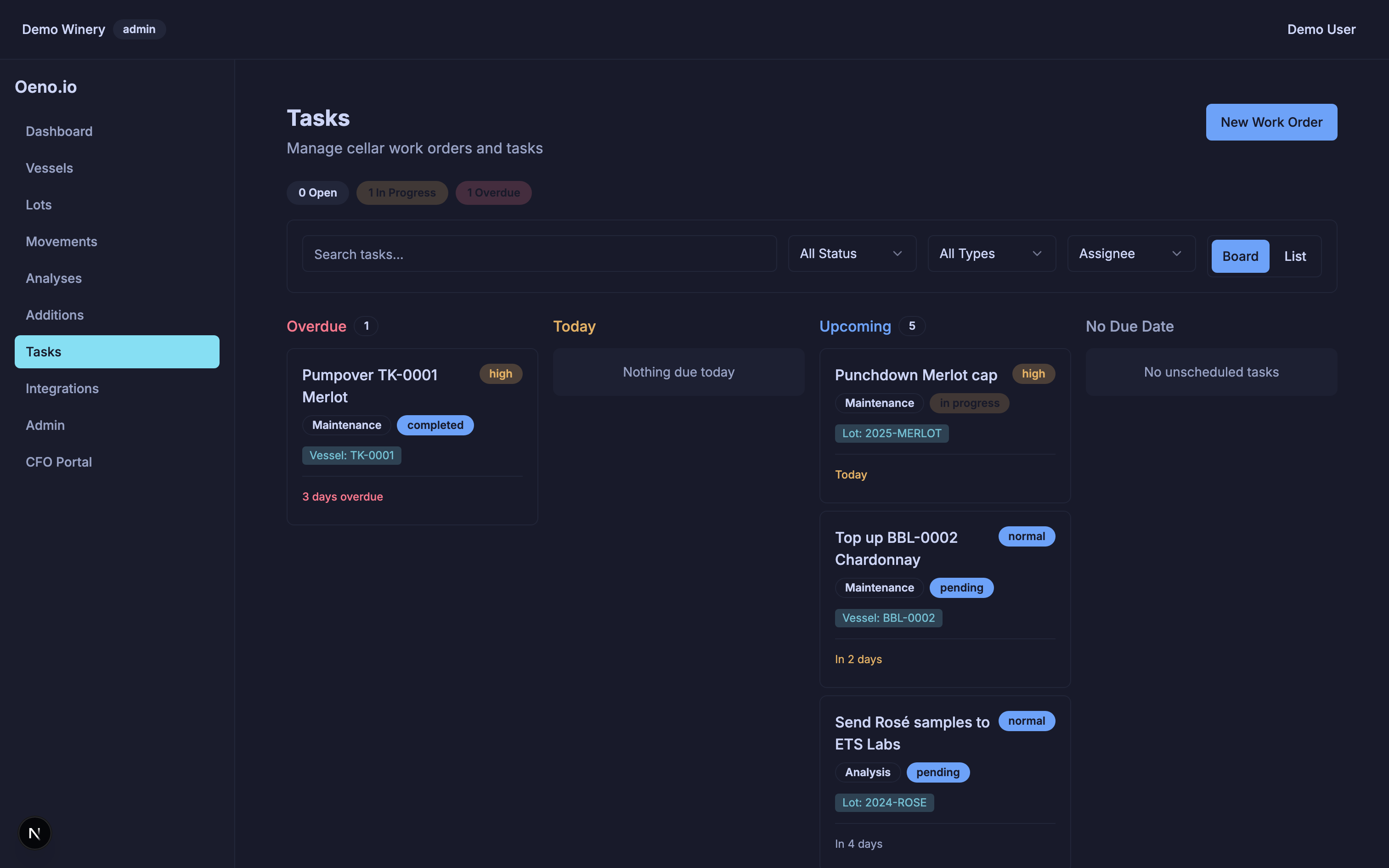 Oeno — Tasks & Work Orders
